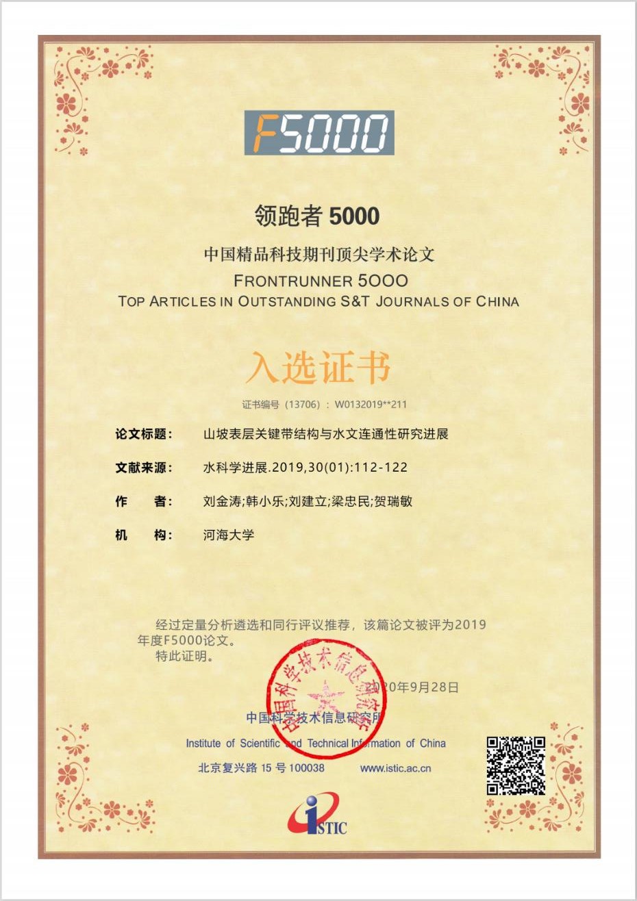 我院山坡关键带水文过程研究成果获“领跑者5000”论文奖